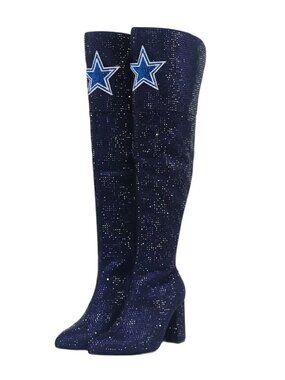 Cuce Navy Size 7 Women's Dallas Cowboys Team Color Crystal Over The Knee Boots